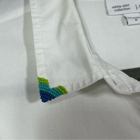 J.Jill White Shirt Collection, Native American Beading on Collar. Size Medium. - Picture 4 of 7